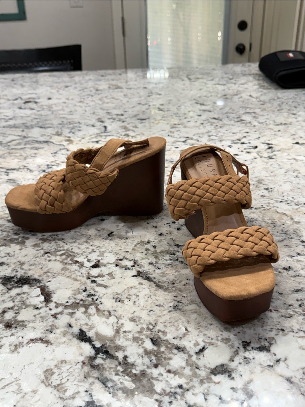 Journee Collection Braided Platform Wedge Sandals - Tan